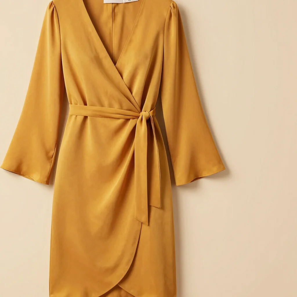 Saffron Silk Wrap Midi Dress